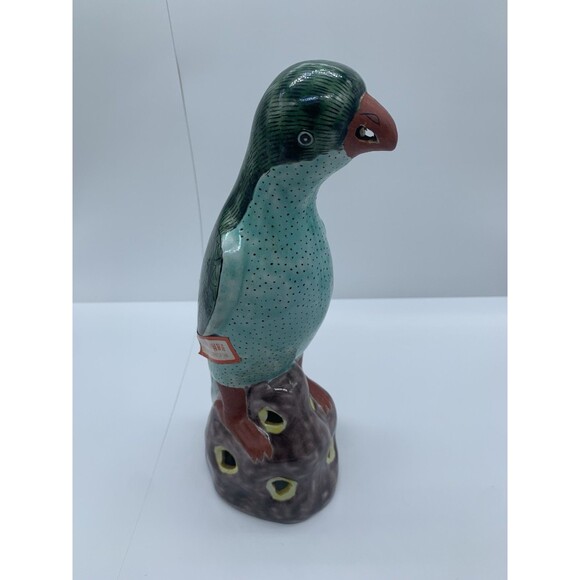 Vintage Chinese Export Glazed Green Bird Parrot Home Decor Statue Unique - Picture 1 of 10